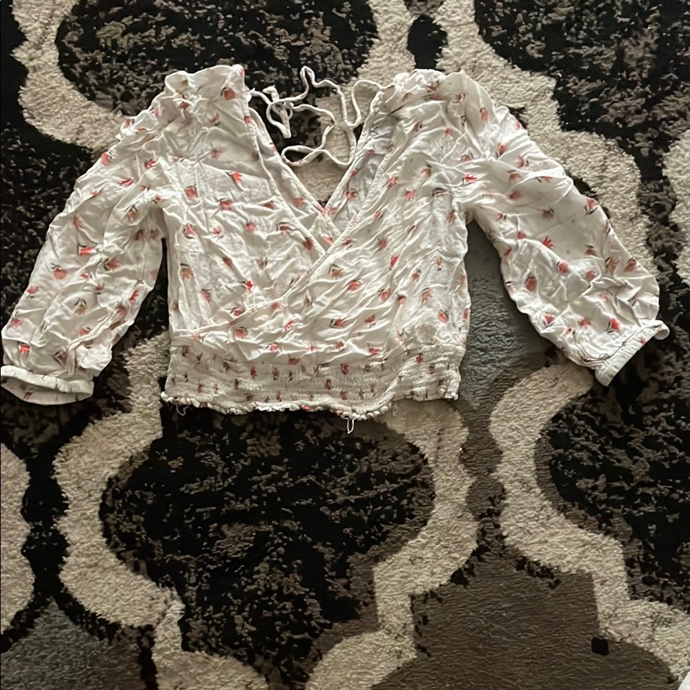 Floral Wrap Blouse - White and Pink